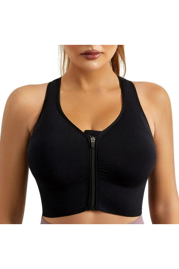 Women's Zip Front Sports Bra Wireless Post-Surgery Bra Active Yoga Sports Bras