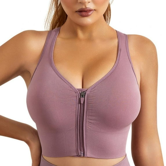 Women's Zip Front Sports Bra Wireless Post-Surgery Bra Active Yoga Sports Bras