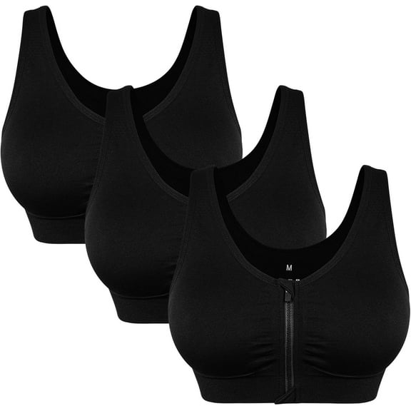 Women's Zip Front Sports Bra Wireless Post-Surgery Bra Active Yoga Sports Bras