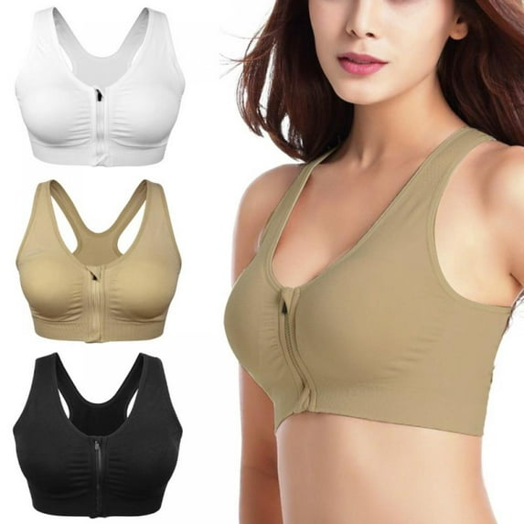 Women's Zip Front Sports Bra Wireless Post-Surgery Bra Active Yoga Sports Bras