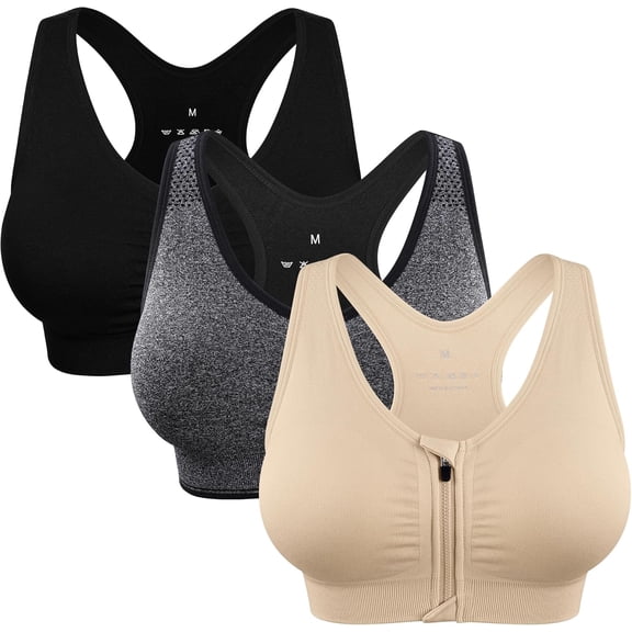 Women's Zip Front Sports Bra Wireless Post-Surgery Bra Active Yoga Sports Bras