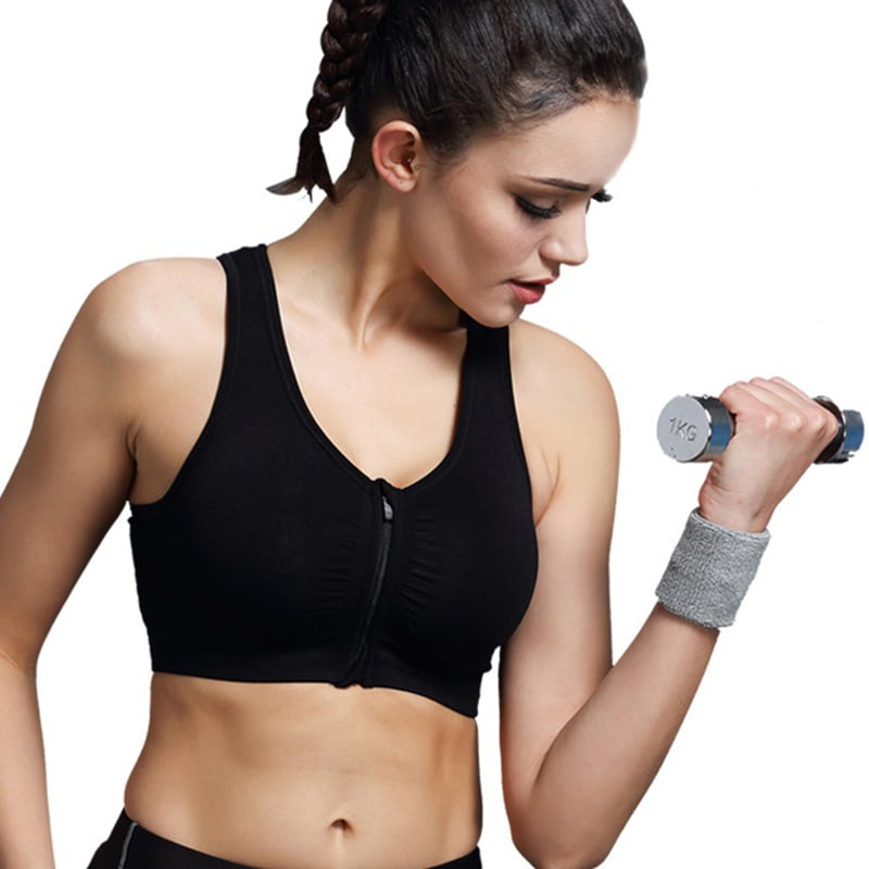 Women's Zip Front Sports Bra Wireless Post-Surgery Bra Active Yoga Sports  Bras 