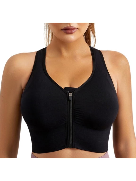 Women's Zip Front Sports Bra Wireless Post-Surgery Bra Active Yoga Sports Bras