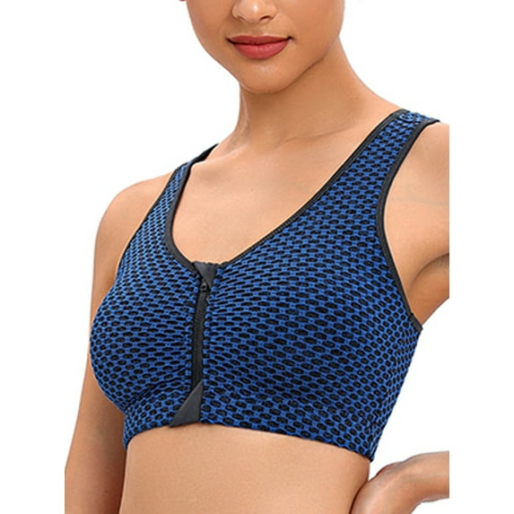 Women's Zip Front Sports Bra Wireless Post-Surgery Yoga Bras Removable Cups