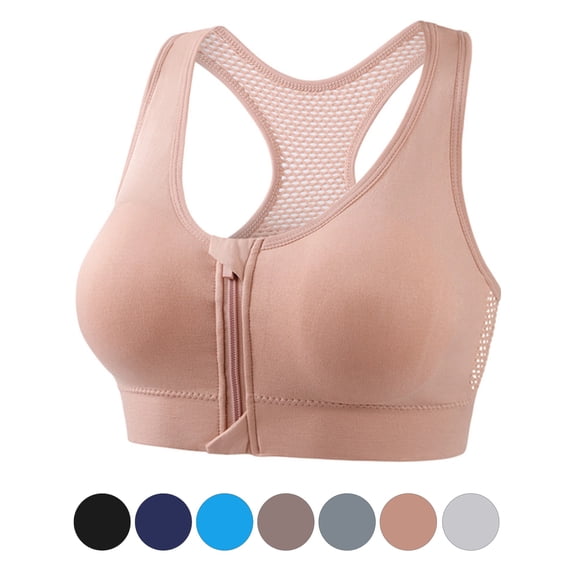 Women's Zip Front Sports Bra Wireless Racerback Push-Up Mesh Back High Impact Workout Yoga Gym Everyday Wear