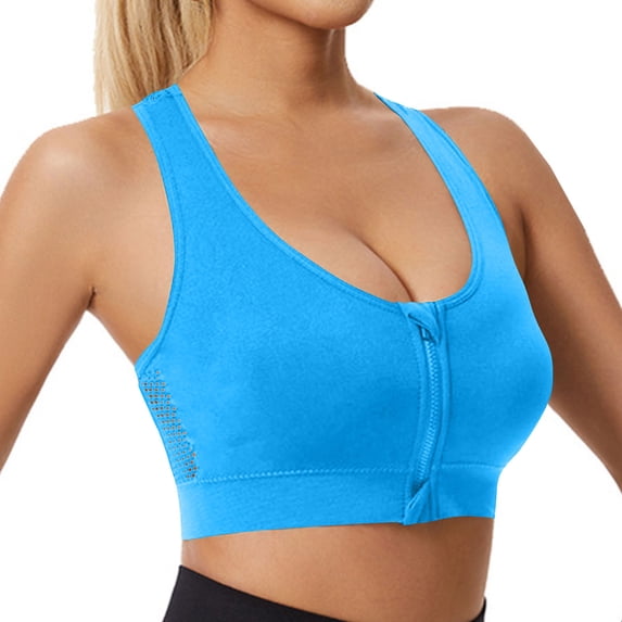 Women's Zip Front Sports Bra Wireless Racerback Push-Up Mesh Back High Impact Workout Yoga Gym Everyday Wear