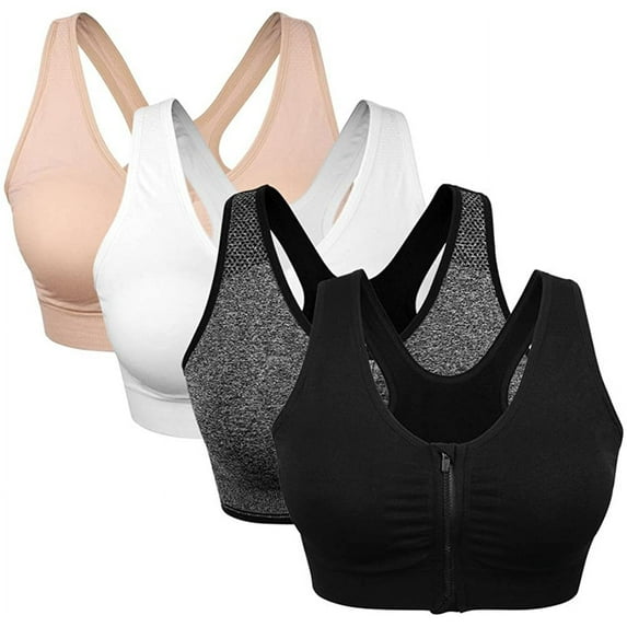 Women's Zip Front Sports Bra Wireless Racerback Yoga Bras Active Sport Bras