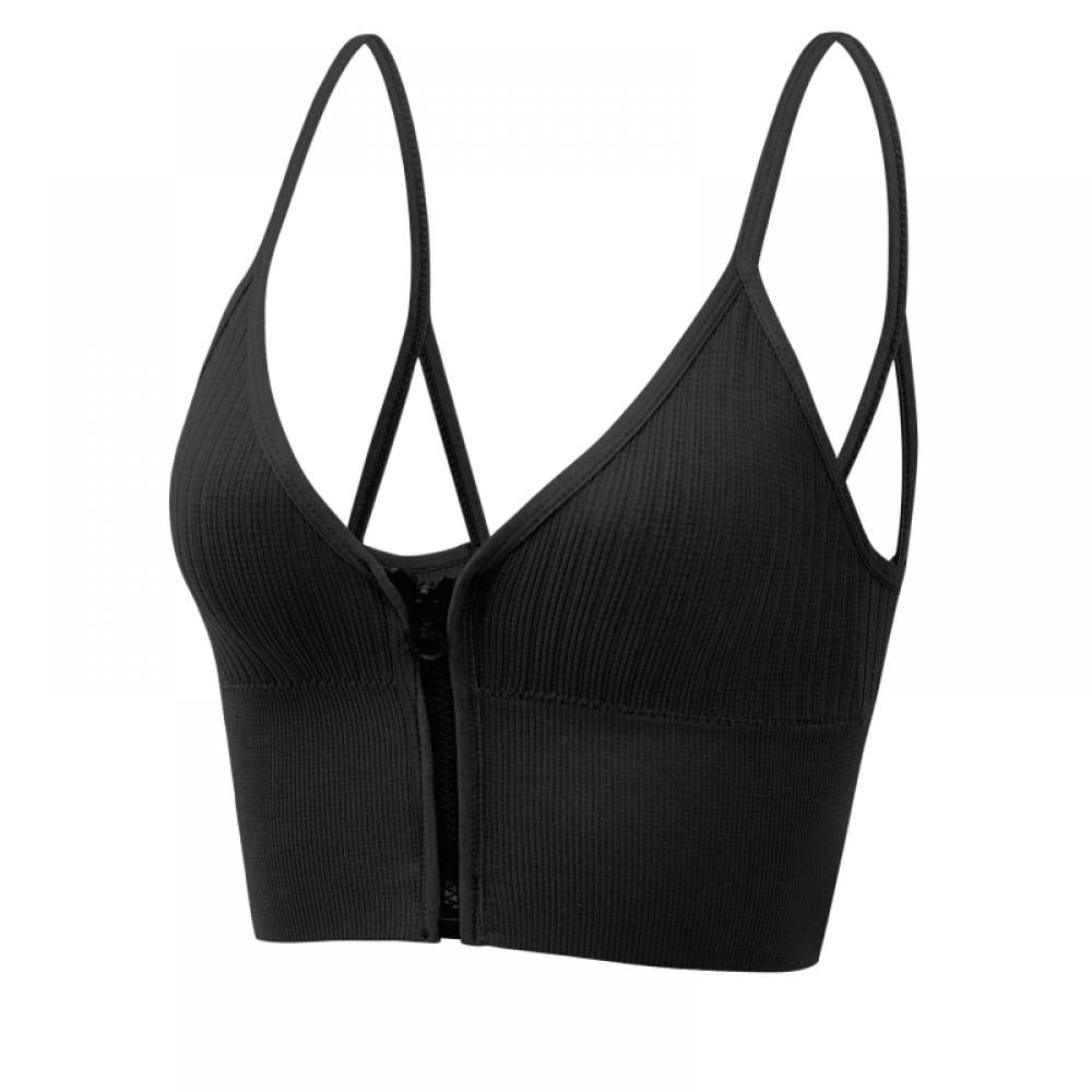 Women's Zip Front Sports Bras Push Up Bra Ribbed Crop Top Workout Yoga