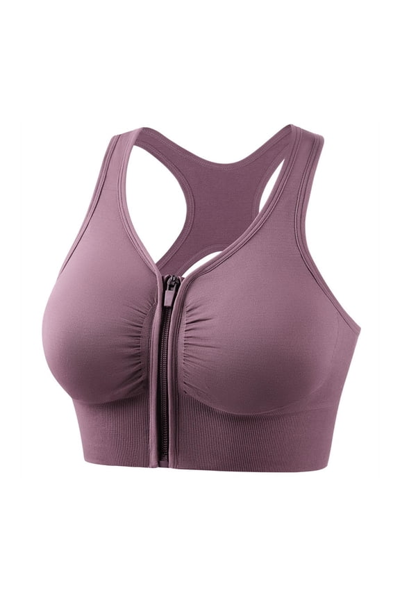 Women's Zip Front Sports Bras Quick Dry Compression Exercise Yoga Bra Push Up Strappy Cross Back Athletic Tank