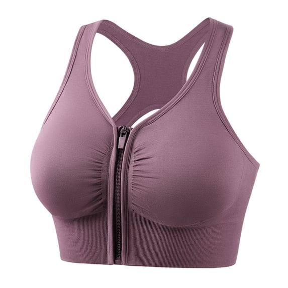 Women's Zip Front Sports Bras Quick Dry Compression Exercise Yoga Bra Push Up Strappy Cross Back Athletic Tank
