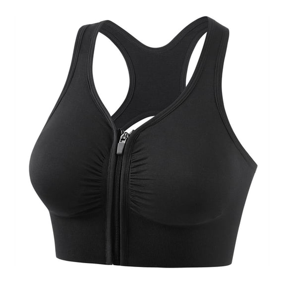Women's Zip Front Sports Bras Quick Dry Compression Exercise Yoga Bra Push Up Strappy Cross Back Athletic Tank