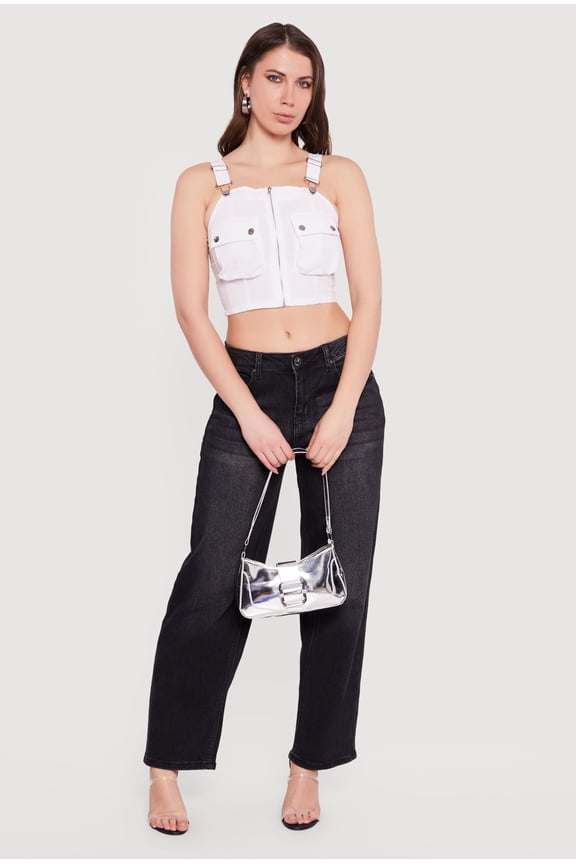 Women's Zip Front Utility Overall Crop Top