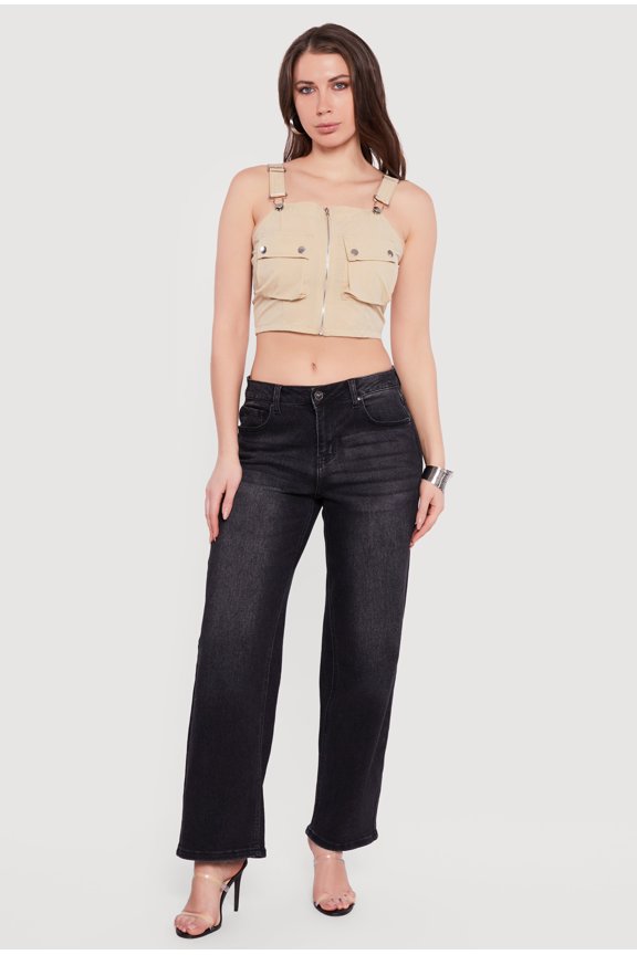 Women's Zip Front Utility Overall Crop Top