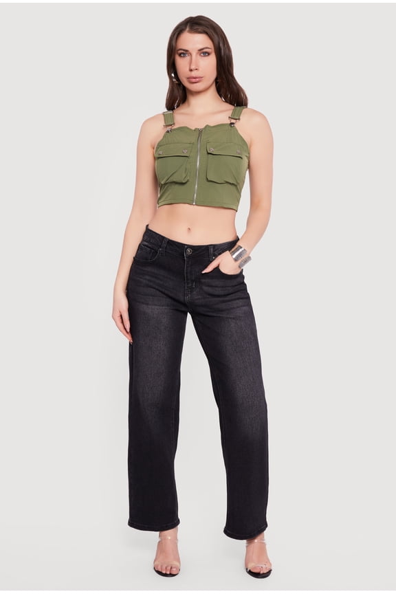 Women's Zip Front Utility Overall Crop Top
