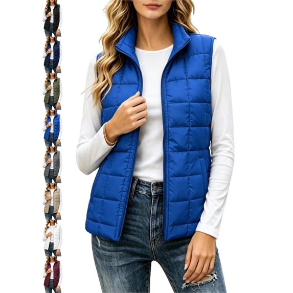 Women's Zip Front Vest Quilted Stand Collar Regular Fit Versatile Spring Fall Vest