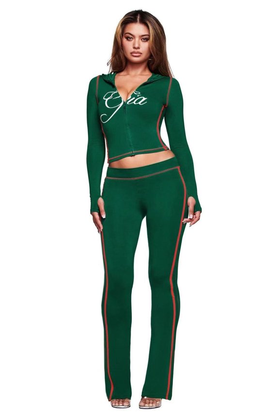 Women`s Zip Hoodie Crop Top Pants Set