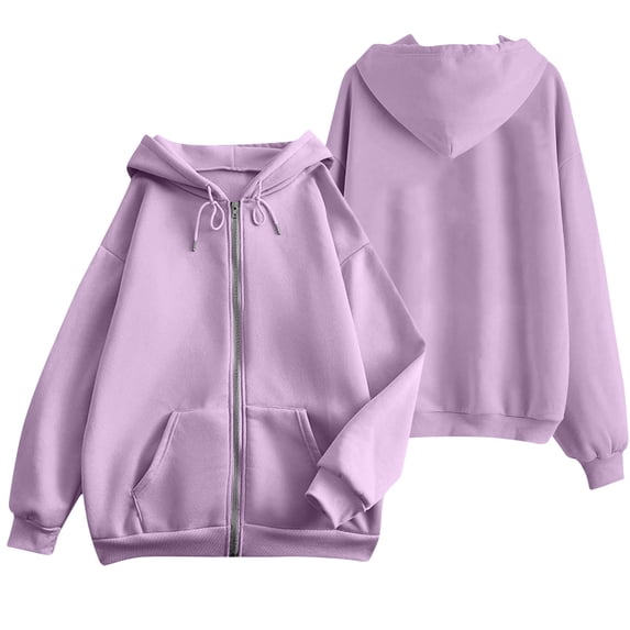Women's Zip Up Hoodie Long Sleeve Casual Loose Sweatshirt Drawstring Hooded Jacket Front Kangaroo Pocket Lightweight Daily Layering Outerwear Purple,XXXL