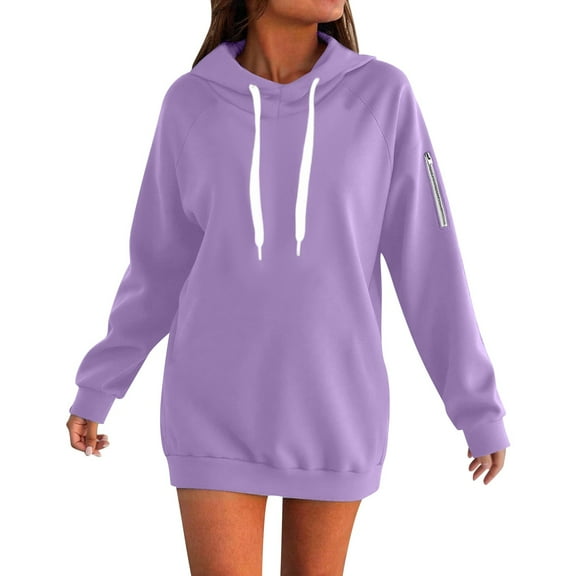 Women's Zip Up Hoodie Long Sleeve Pullover Solid Long Warm Winter Sweatshirt With Kangaroo Pocket Drawstring Hooded Tops Soft Casual Comfy Loungewear (Light Purple,2XL)