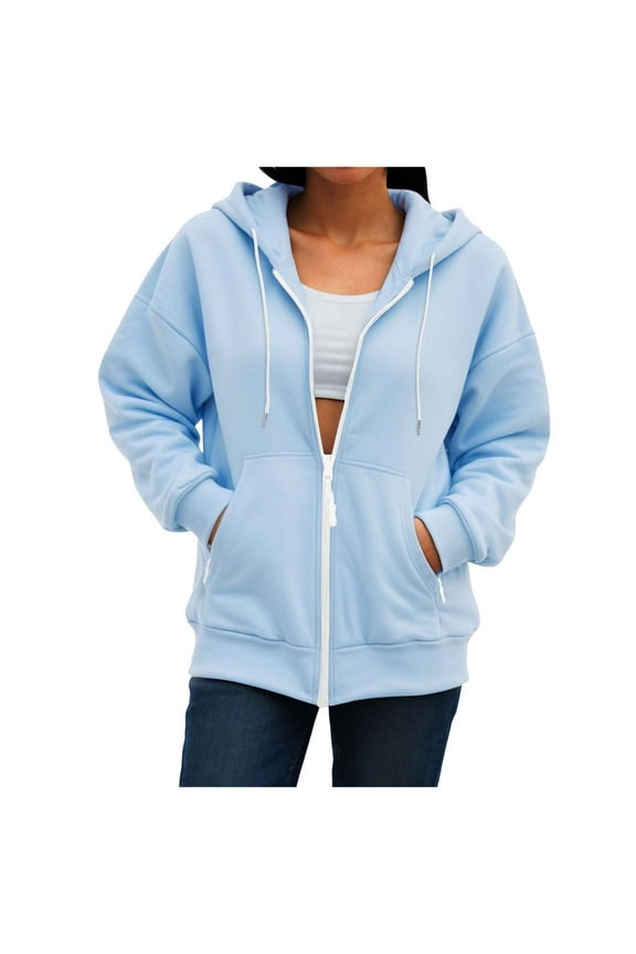 Women's Zip Up Hoodie Sweatshirt Jacket Long Sleeve Fall Winter Fashion Pullover Casual Loose Fit Solid Color Soft Warm Streetwear Loungewear Travel Essential Gift for Women
