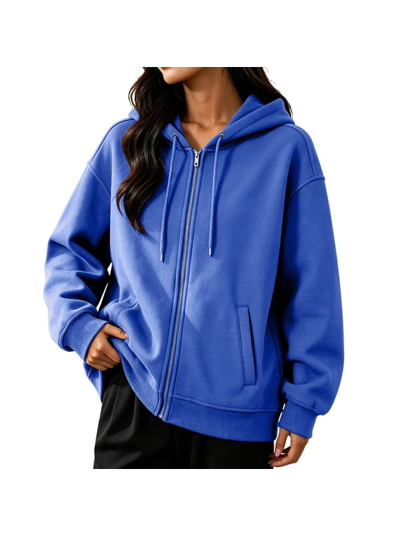 Women’s Zip Up Hoodie Sweatshirt Long Sleeve Casual Hooded Jacket with Drawstring, Lightweight Full Zip Sweatshirt with Pockets and Ribbed Cuffs, Versatile Fall Winter Top