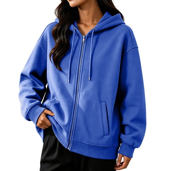 Women’s Zip Up Hoodie Sweatshirt Long Sleeve Casual Hooded Jacket with Drawstring, Lightweight Full Zip Sweatshirt with Pockets and Ribbed Cuffs, Versatile Fall Winter Top