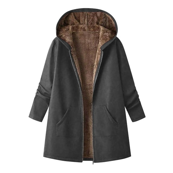 Women's Zip Up Hoodies Thickened with Fleece Oversized Winter Loose And Warm Long-sleeved Hooded Thickened And Fleece Lambskin Jacket Top Fall Winter Outfits Outwear Coat Dark Gray,XXL