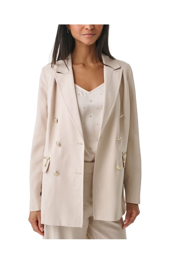 Women's Zip-Pocket Double-Breasted Blazer Bone 12