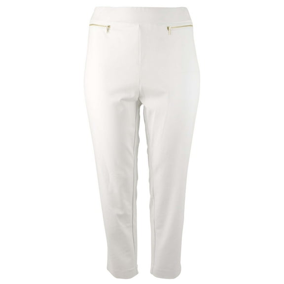 Women's Zip-Pocket Pull-On Trousers Wht 2X
