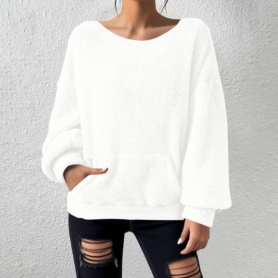 Women's Zip Pullover Fuzzy Fleece Round Neck Long Sleeve Sweatshirt With Pockets