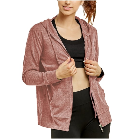 Women's Zip Up Active Yoga Gym Casual Thin Cotton Long Sleeve Jacket Hoodie (Mauve Rose, Large)
