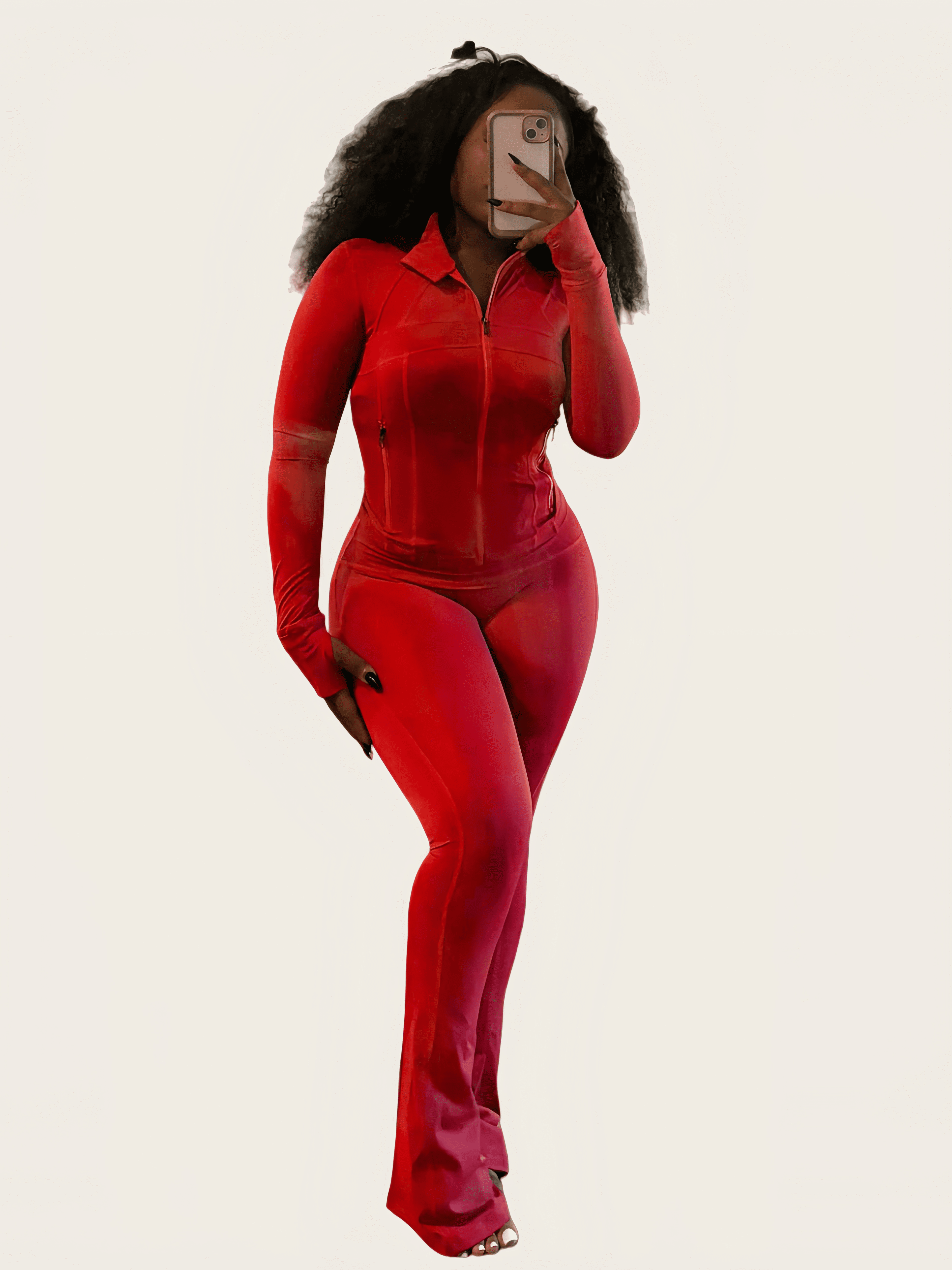 Women’s Zip-Up Athleisure Set — Slim Fit Stretch Tracksuit, Compression Sportswear 2-Piece Outfit, High-Rise Flare Leg Pants, Body-Contouring Activewear, Soft Breathable Workout Set