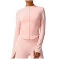 thumbnail image 1 of Women's Zip Up Athletic Jackets Cropped Long Sleeve Workout Tops 2025 Fall Slim Fitted Yoga Gym Shirts Pink XL, 1 of 7