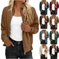 thumbnail image 1 of Women's Zip Up Bomber Jacket Casual Lightweight Lapel Jackets Long Sleeve Fashion Coat Fall Outerwear with Pockets, 1 of 5