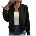 thumbnail image 1 of Women's Zip Up Bomber Jacket Casual Lightweight Textured Jackets Long Sleeve Fashion Coat Fall Outerwear NO Pocket, 1 of 5