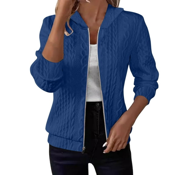 Women's Zip Up Cable Knit Sweater Hood Long Sleeve Open Front Cardigan Warm Cardigan with Pockets Outwear Coats