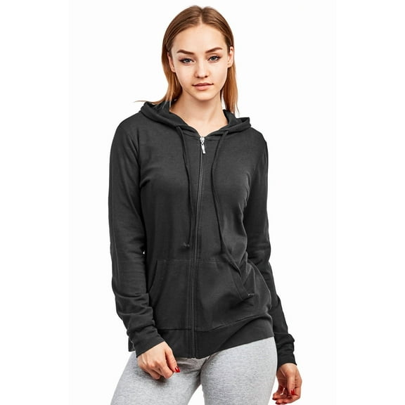 Women's Zip Up Cotton Light Hoodie Jacket (L, Black)