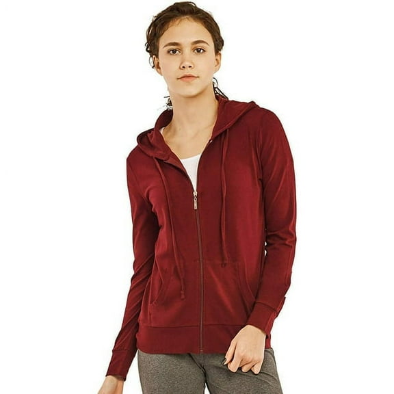 Women's Zip Up Cotton Light Hoodie Jacket (L, Burgundy)