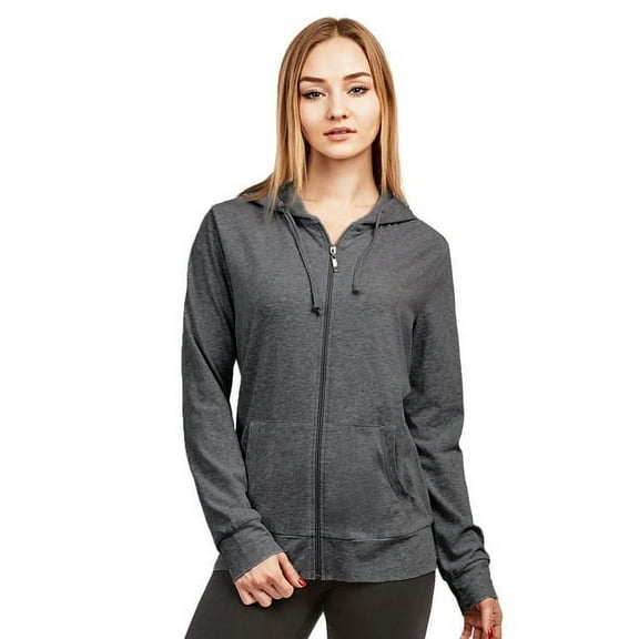 Women's Zip Up Cotton Light Hoodie Jacket (L, Charcoal)