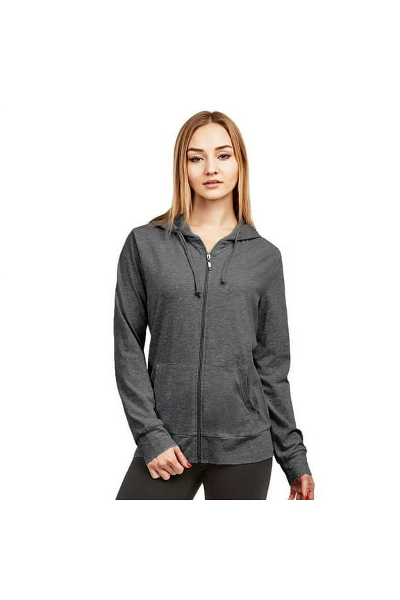 Women's Zip Up Cotton Light Hoodie Jacket (L, Charcoal)