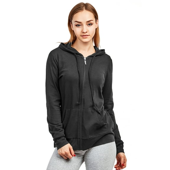 Women's Zip Up Cotton Light Hoodie Jacket Medium Black