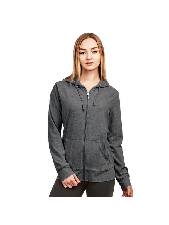 Women's Zip Up Cotton Light Hoodie Jacket Plus Size (XL, Charcoal)