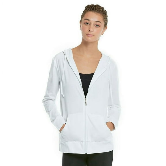 Women's Zip Up Cotton Light Hoodie Jacket (S,White)