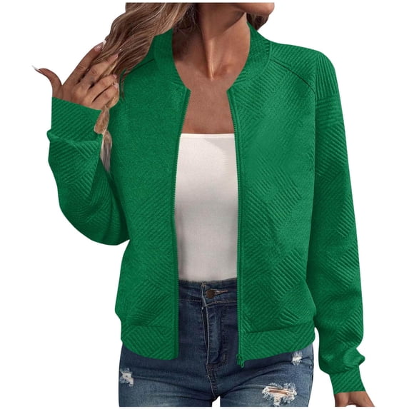 Women's Zip Up Cropped Jackets Casual Loose Stand Collar Lightweight Short Outwear