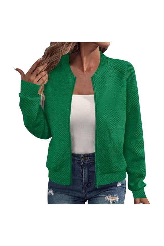 Women's Zip Up Cropped Jackets Casual Loose Stand Collar Lightweight Short Outwear