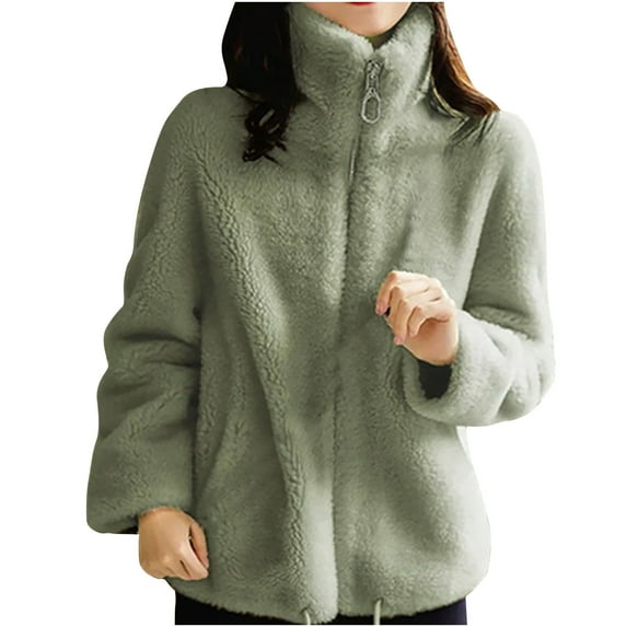 Women's Zip Up Fleece Jacket Fashion Women Comfortable Casual Zipper Pocket Solid Color Long Sleeve Hoodless Casual Outwear Jackets for Women