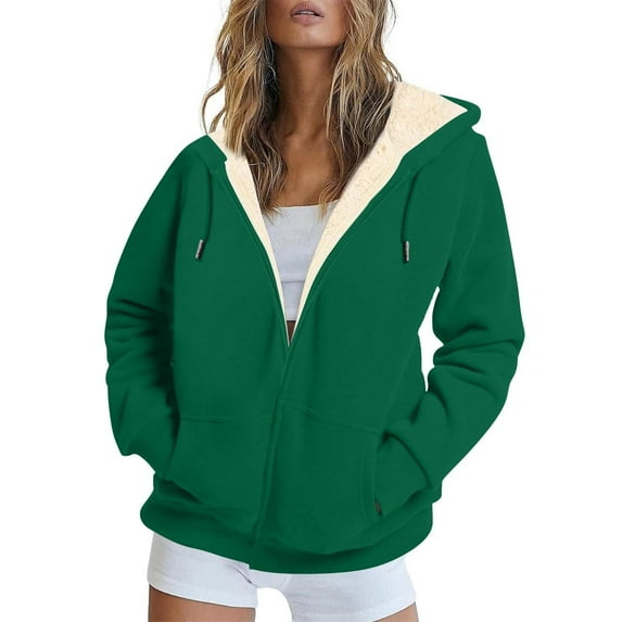 Women's Zip Up Fleece Sweatshirts Drawstring Hoodie Casual Long Sleeve Jackets Tops with Pockets Fashion Fall Outwear