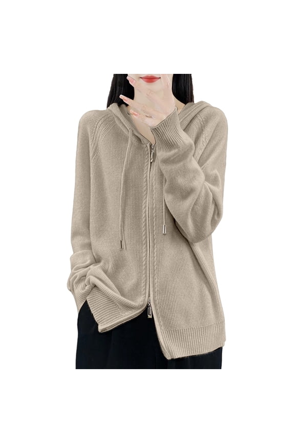 Women's Zip Up Hooded Cardigan Oversized Soft Warm Knit Sweater Casual Long Sleeve Open Front Fall Winter Pullover for Outdoors and Lounge