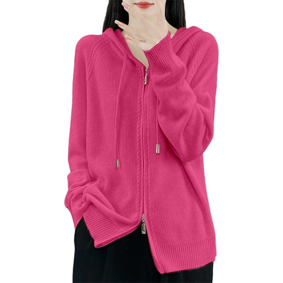 Women's Zip Up Hooded Cardigan Oversized Soft Warm Knit Sweater Casual Long Sleeve Open Front Fall Winter Pullover for Outdoors and Lounge