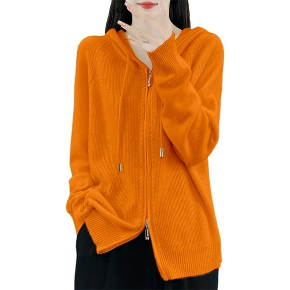 Women's Zip Up Hooded Cardigan Oversized Soft Warm Knit Sweater Casual Long Sleeve Open Front Fall Winter Pullover for Outdoors and Lounge