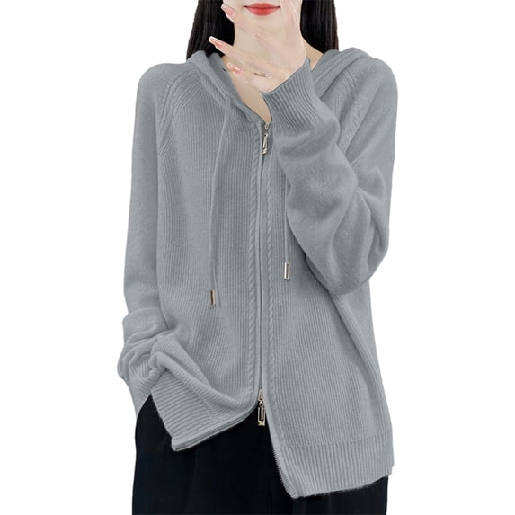 Women's Zip Up Hooded Cardigan Oversized Soft Warm Knit Sweater Casual Long Sleeve Open Front Fall Winter Pullover for Outdoors and Lounge